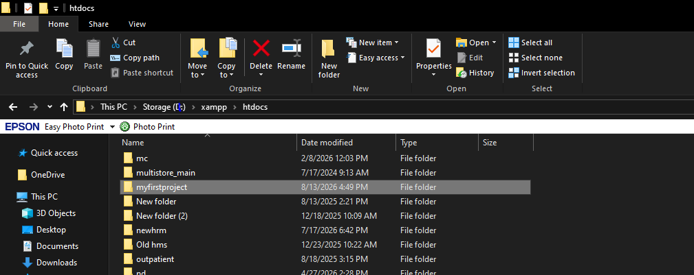 Create PHP project folder in XAMPP htdocs